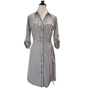 Mlle Gabrielle Shirt Dress Women’s Size S Striped Button Down Roll Tab Sleeve